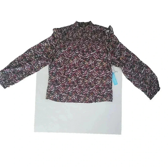 NEW Women's DRAPER JAMES RSVP Shirt XXL Floral Ruffled Smocked‎ Sleeve Mock Neck - Picture 2 of 14